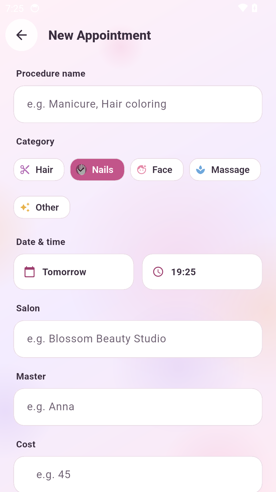 Radiant Planner appointment screen